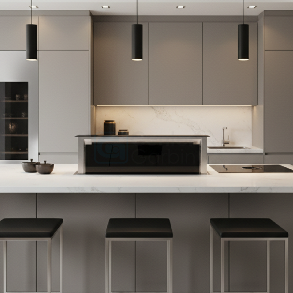 Coifa de Bancada Cuisinart Arkton Advanced Down Draft Inox 90cm em bancada inox retrátil, formato retangular, painel touch e acabamento escovado