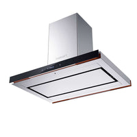 Coifa de Parede Cuisinart Arkton Inox 90cm em inox e vidro preto, formato slim inclinado, painel touch e duto superior visível