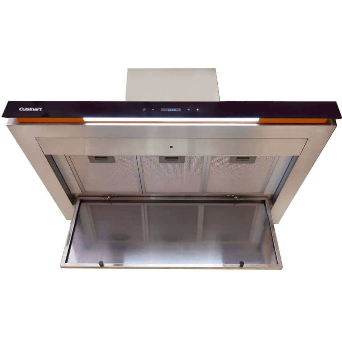 Coifa Ilha Cuisinart Arkton Inox 90cm coifa de ilha slim em inox com frente em vidro preto, painel touch e iluminação LED