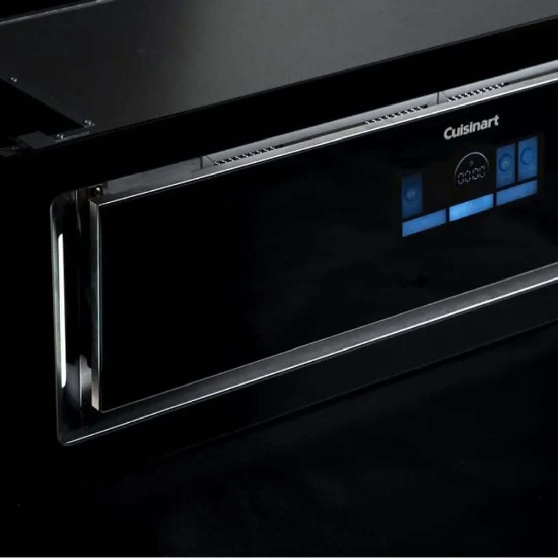 Coifa Cuisinart Arkton de Embutir no Móvel Preta 90cm em inox e vidro preto, painel touch azul e acabamento slim embutido