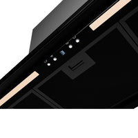 Coifa de Embutir no Móvel Debacco Montreal 90cm Vidro Preto com acabamento preto e vidro, iluminação LED e painel touch embutido