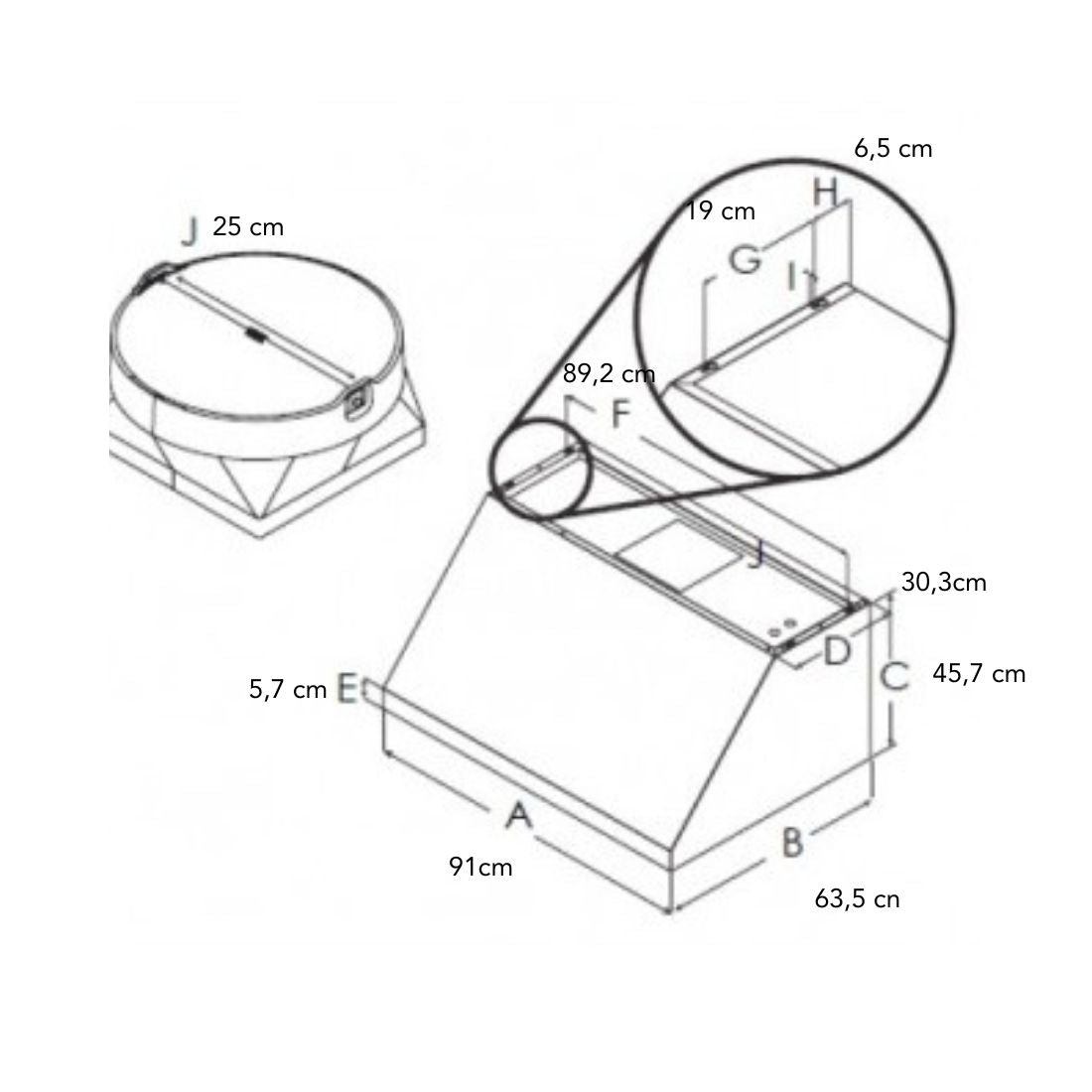 Coifa Elica de Parede New Calabria Vintage 91cm Inox em aço inox piramidal, 2 motores, duto superior visível e painel superior com iluminação