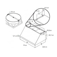Coifa Elica de Parede New Calabria Vintage 91cm Inox em aço inox piramidal, 2 motores, duto superior visível e painel superior com iluminação