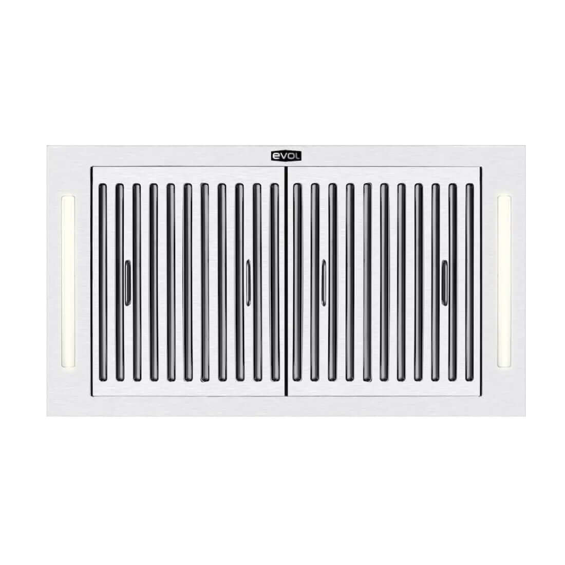 Coifa Evol Gamma de Embutir no Móvel Inox 84cm embutida com acabamento inox, filtros de aço, iluminação lateral LED e design slim clean