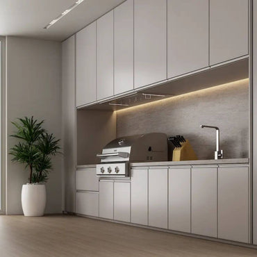 Coifa Evol Gamma de Embutir no Móvel Inox 84cm embutida em móvel, inox escovado, perfil slim, iluminação em LED e área para churrasqueira