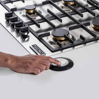 Coifa de Bancada Tecno Rise Inox 91cm mostrando instalação de bancada em inox com painel touch circular e acabamento escovado