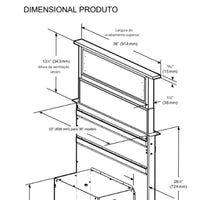 Coifa de Bancada Tecno Rise Inox 91cm desenho técnico dimensional em inox mostrando medidas, perfil retrátil e duto para instalação