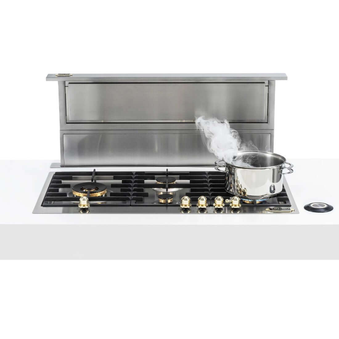 Coifa de Bancada Tecno Rise Vintage Inox 91cm bancada em inox com aspiração perimetral, design retrô e painel discreto acima do cooktop
