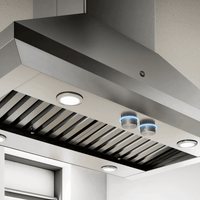 Coifa Bertazzoni Leone de Ilha Inox 106cm, coifa de ilha em inox escovado, formato piramidal, iluminação LED e botões circulares