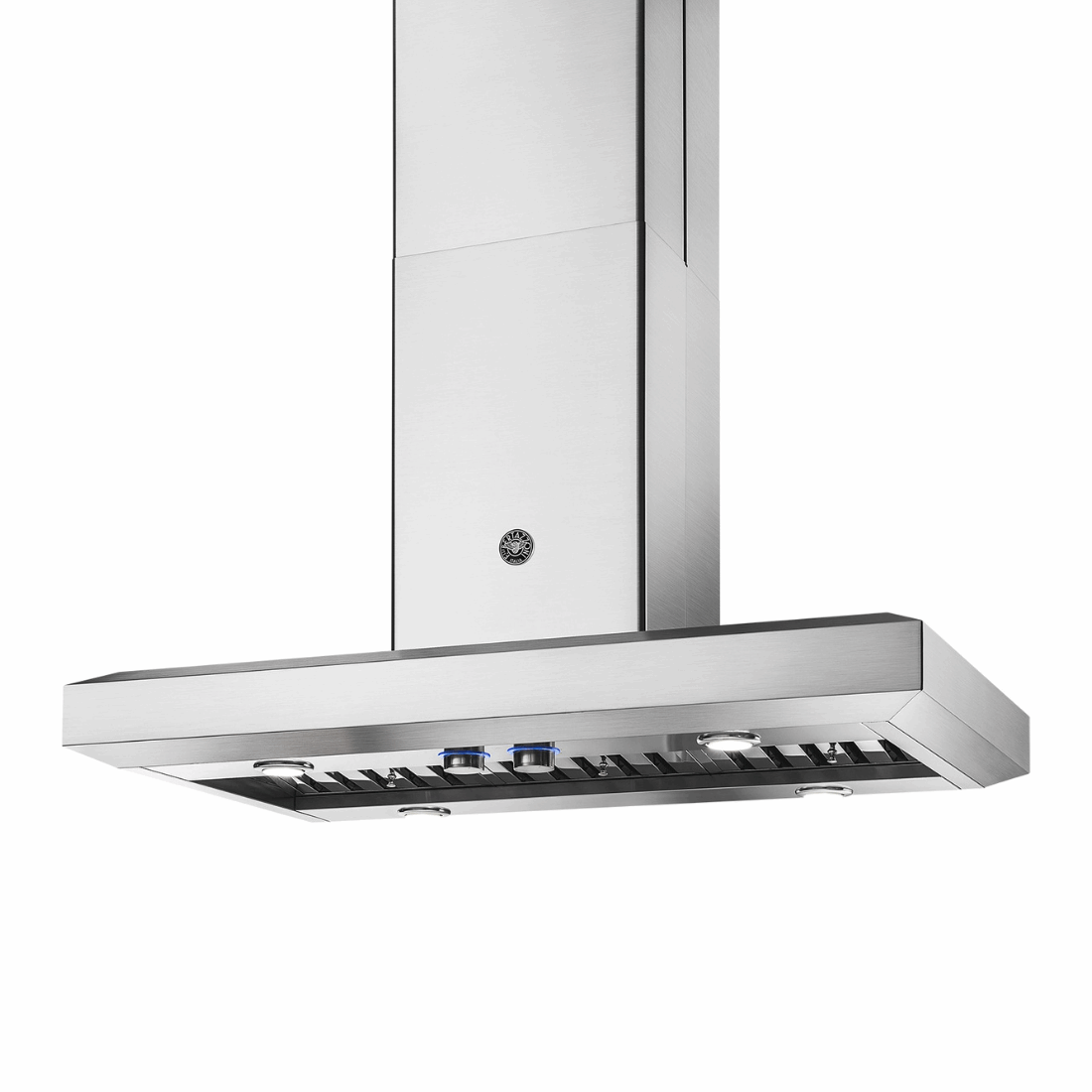 Coifa Bertazzoni Vavano de Ilha Inox 107cm - coifa de ilha em inox escovado, formato retangular, iluminação LED e painel com botões visíveis.