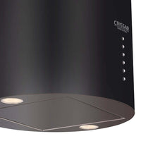 Coifa ilha CrissAir Isola Cilindro Black 40cm preta em inox com formato cilíndrico, iluminação LED e painel touch lateral