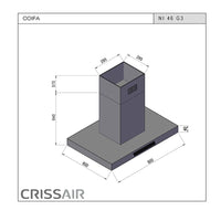 Coifa de Ilha CrissAir Slim Isola Inox 90cm em inox slim com painel touch, iluminação LED, duto retangular visível e design moderno