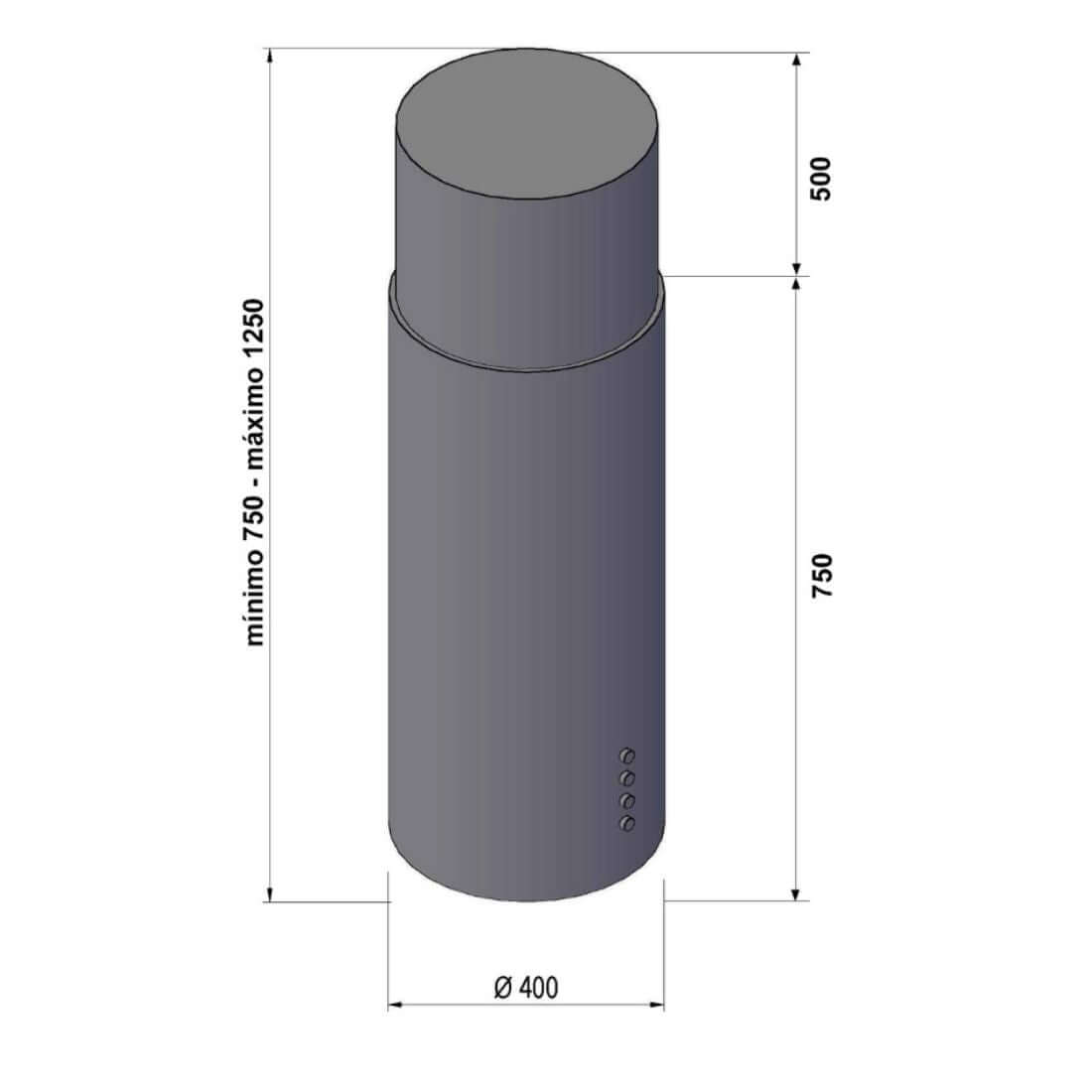 Coifa ilha CrissAir Isola Cilindro Black 40cm coifa de ilha cilíndrica preta em inox com painel de botões e duto ajustável
