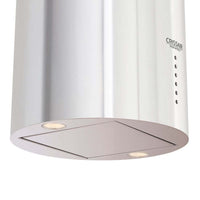 Coifa ilha CrissAir Isola Cilindro Inox 40cm em inox cilíndrica com LED, painel de botões visível, duto e acabamento polido