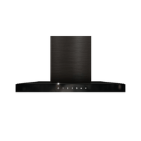 Coifa de Ilha Cuisinart Arkton Advanced 90cm Inox Preto em ilha, acabamento inox escovado preto, formato retangular com painel touch iluminado