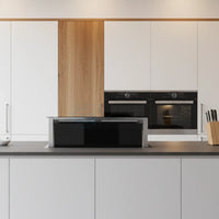 Coifa de Bancada Cuisinart Arkton Advanced Down Draft Inox 90cm em inox retrátil na bancada, formato retangular slim com painel touch e duto embutido