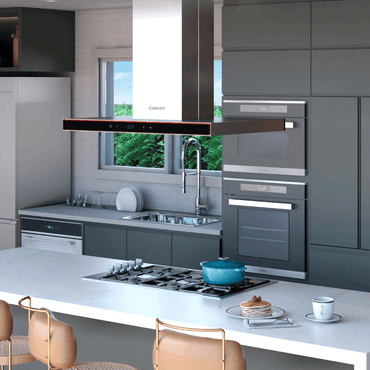 Coifa Ilha Cuisinart Arkton Inox 90cm coifa de ilha slim em inox com vidro preto, painel touch, duto visível e iluminação LED