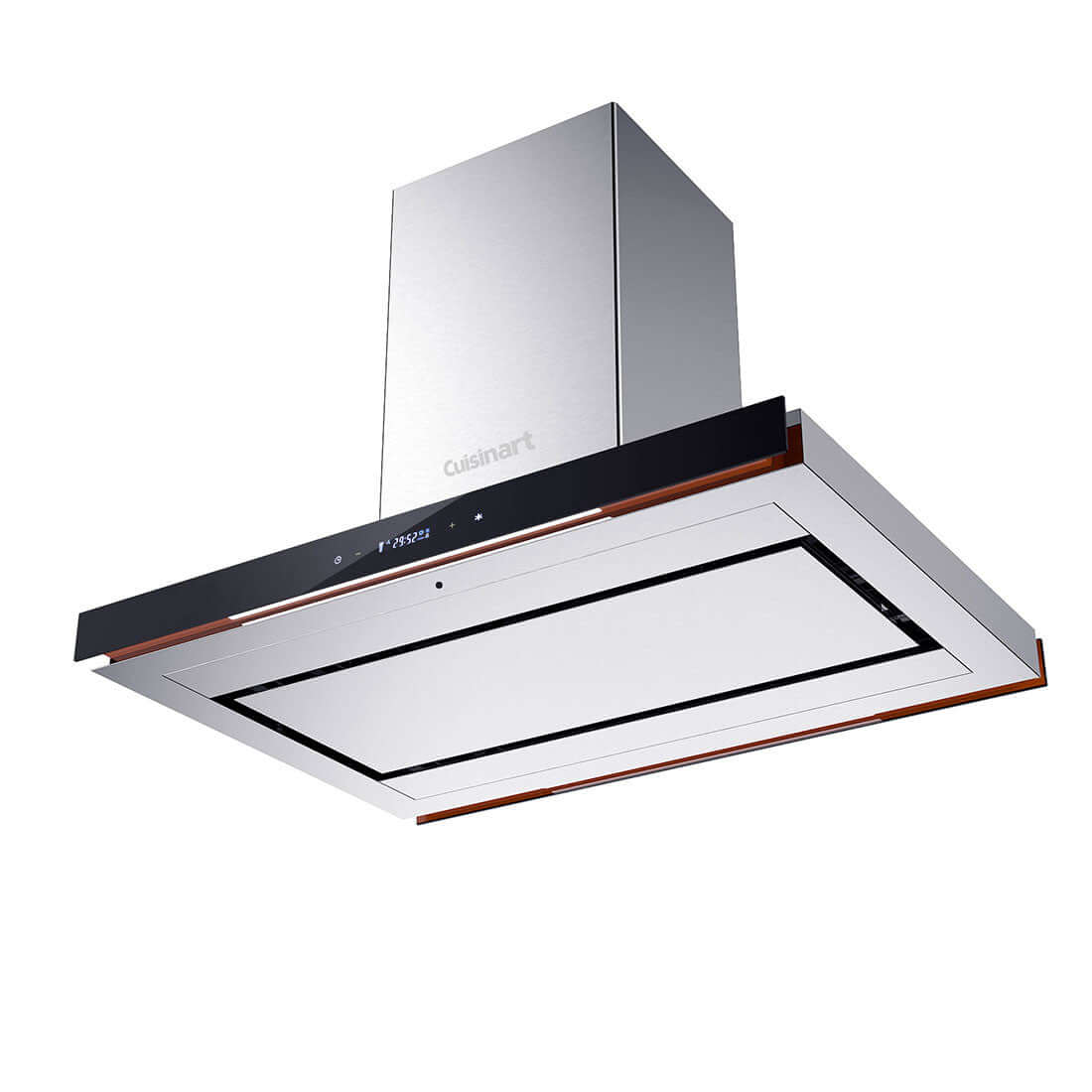 Coifa Ilha Cuisinart Arkton Inox 90cm coifa de ilha em inox com acabamento preto e vidro, formato retangular slim e painel touch