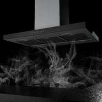 Coifa Ilha Debacco Londres Inox e Vidro Preto 90cm coifa de ilha em inox e vidro preto, formato retangular, iluminação LED e painel touch