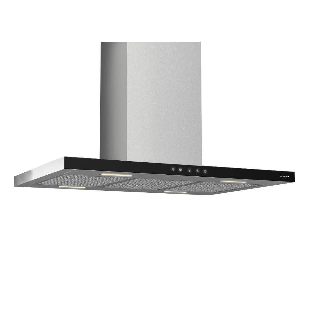 Coifa Ilha Debacco Londres Inox e Vidro Preto 90cm - coifa de ilha em inox escovado e vidro preto, formato retangular, painel touch e iluminação LED