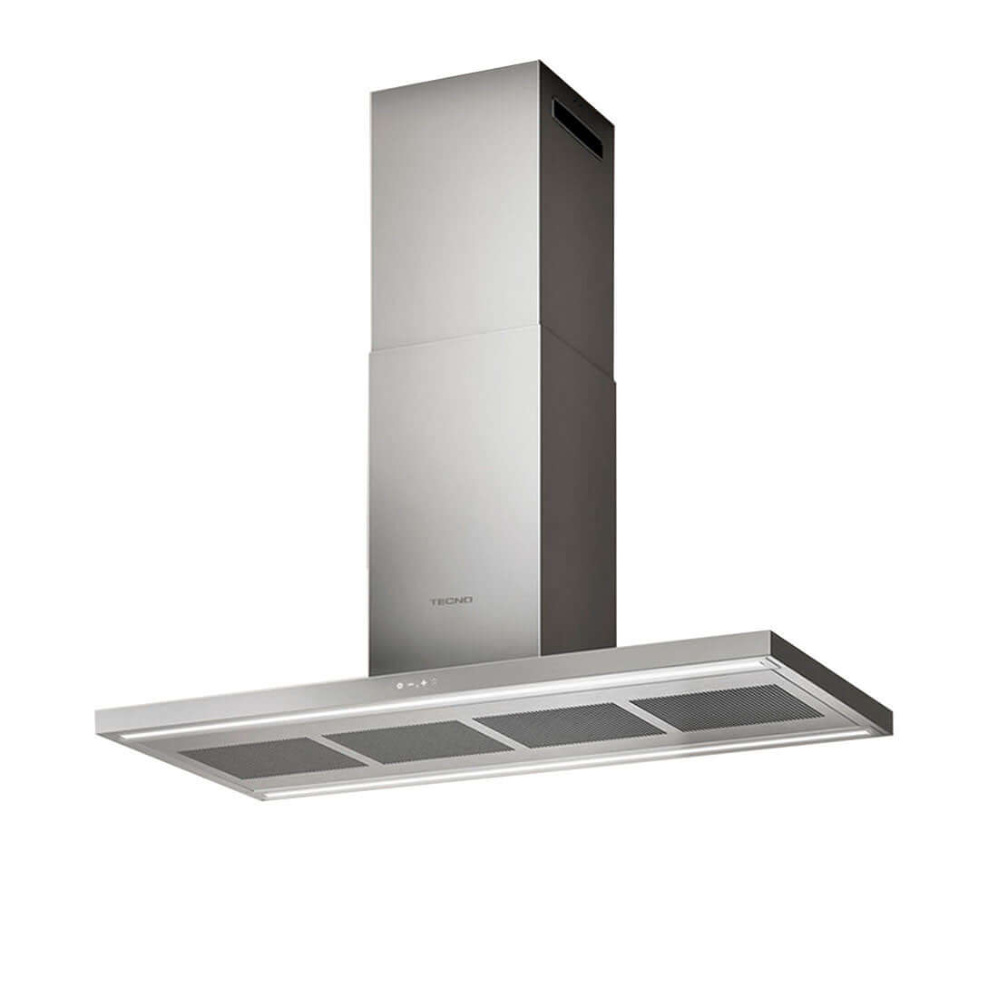 Coifa Tecno Original de Ilha Inox 120cm coifa de ilha em inox escovado, formato retangular slim, painel touch e duto alto visível