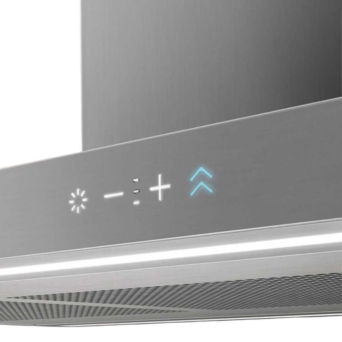 Coifa Tecno Original de Ilha Inox 120cm — painel touch em inox escovado com iluminação LED e duto para instalação de ilha