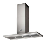 Coifa Tecno Professional de Ilha Inox 120cm em inox escovado, formato retangular slim, duto alto, iluminação LED e painel touch