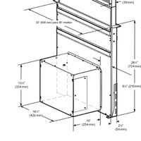 Coifa de Bancada Tecno Rise Inox 91cm desenho técnico de instalação em inox com medidas, duto e suporte de parede