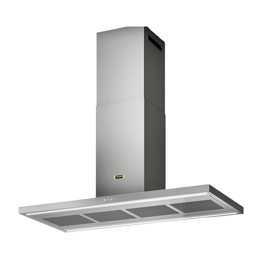 Coifa Tecno Vintage de Ilha Inox 120cm - coifa de ilha em inox escovado, formato retangular slim, iluminação LED e duto visível com painel touch