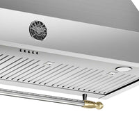 Coifa Bertazzoni Heritage de Parede Inox 91cm — coifa de parede em inox escovado com grade metálica, iluminação circular e barra frontal dourada