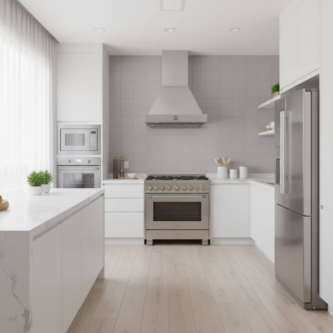 Coifa Bertazzoni Heritage de Parede Inox 91cm em inox com formato piramidal, iluminação e painel de botões, duto visível na parede