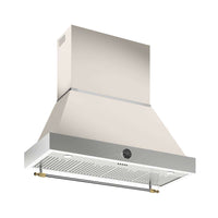 Alt Tag: Coifa Bertazzoni Heritage de Parede Marfim 122cm - coifa de parede marfim com acabamento inox, formato piramidal, iluminação LED e painel frontal