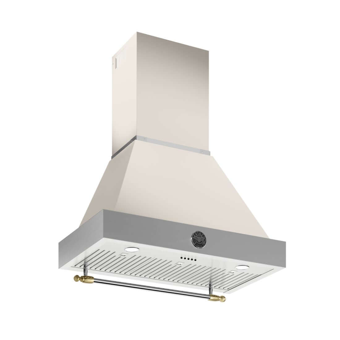 Coifa Bertazzoni Heritage de Parede Marfim 91cm — coifa de parede marfim com acabamento inox, formato piramidal, iluminação LED e painel com botões