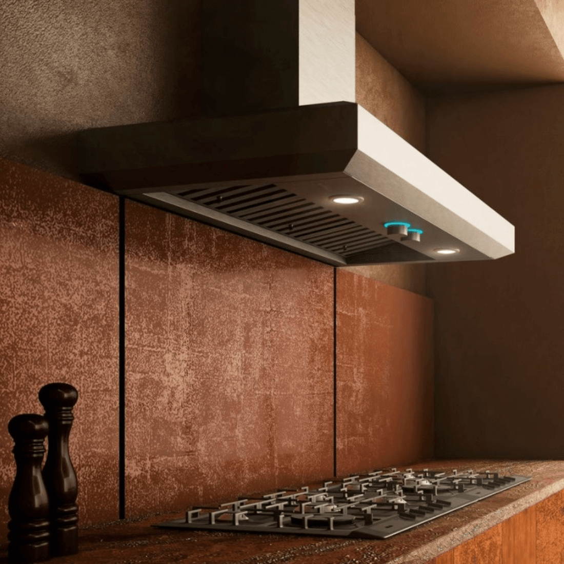 Coifa Bertazzoni Vavano de Parede Inox 91cm: coifa de parede em inox escovado, formato retangular com iluminação LED, painel com botões e duto visível