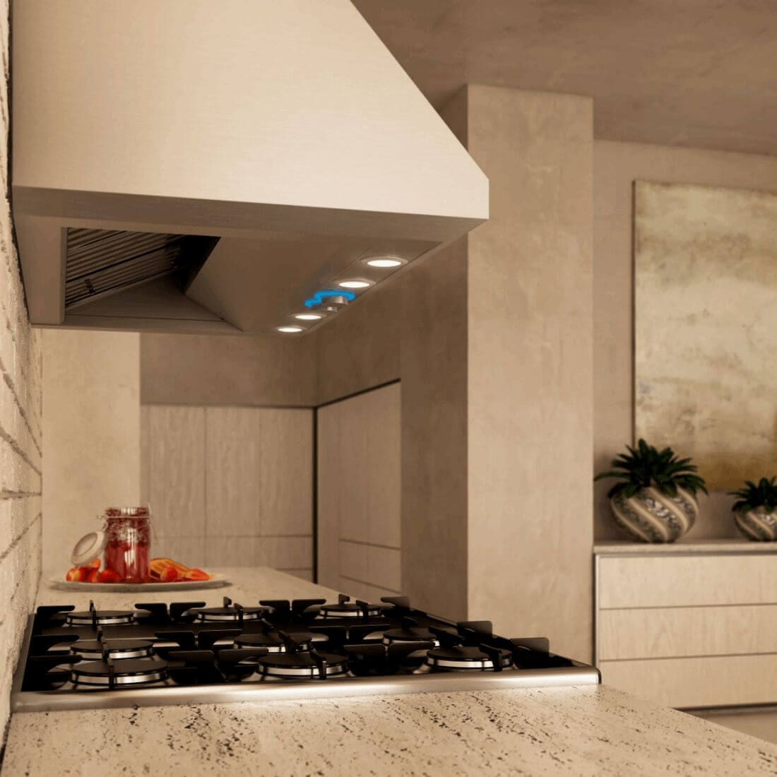 Coifa Bertazzoni Calabria Parede Inox 122cm coifa de parede em inox escovado, formato piramidal, iluminação LED e painel touch visível