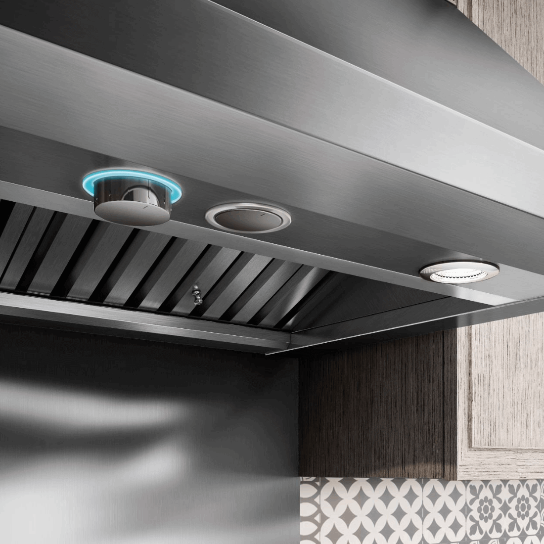 Coifa Bertazzoni Calabria de Parede Inox 91cm com acabamento escovado, iluminação LED embutida, painel com botões e duto visível