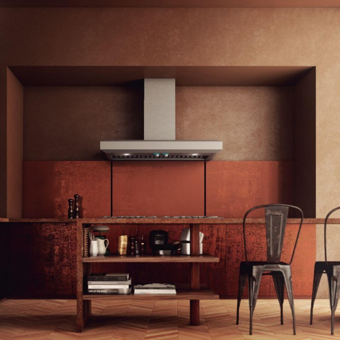 Coifa Bertazzoni Vavano de Parede Inox 122cm — coifa de parede inox escovado, formato retangular, duto e painel com botões visíveis