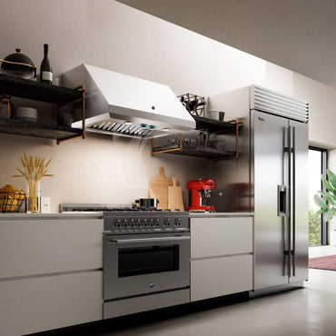 Coifa Bertazzoni Calabria de Parede Inox 91cm coifa de parede em inox escovado com formato inclinado, duto visível e painel touch iluminado