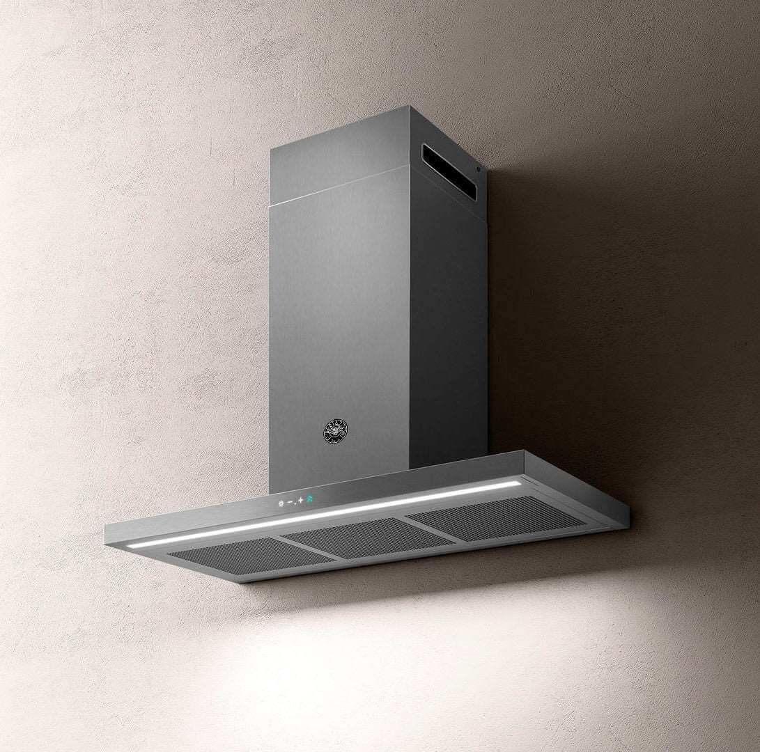 Coifa Bertazzoni Thin de Parede Inox 90cm - coifa de parede slim em inox escovado, painel touch, iluminação LED e duto aparente