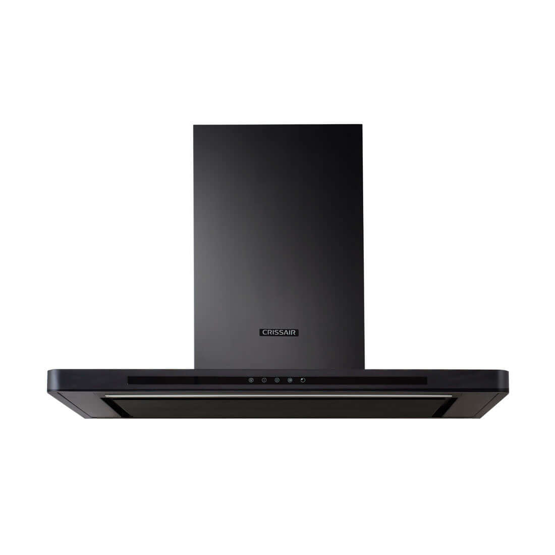 Coifa CrissAir Drito de Parede Black Matte 90cm coifa de parede em preto matte, formato retangular inclinada com painel de botões e duto visível