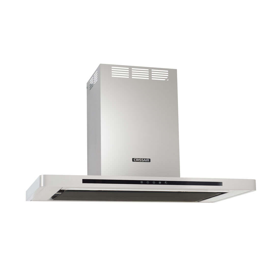 Coifa CrissAir de Parede Drito Inox 90cm com acabamento inox, formato inclinado slim, iluminação LED e painel touch embutido