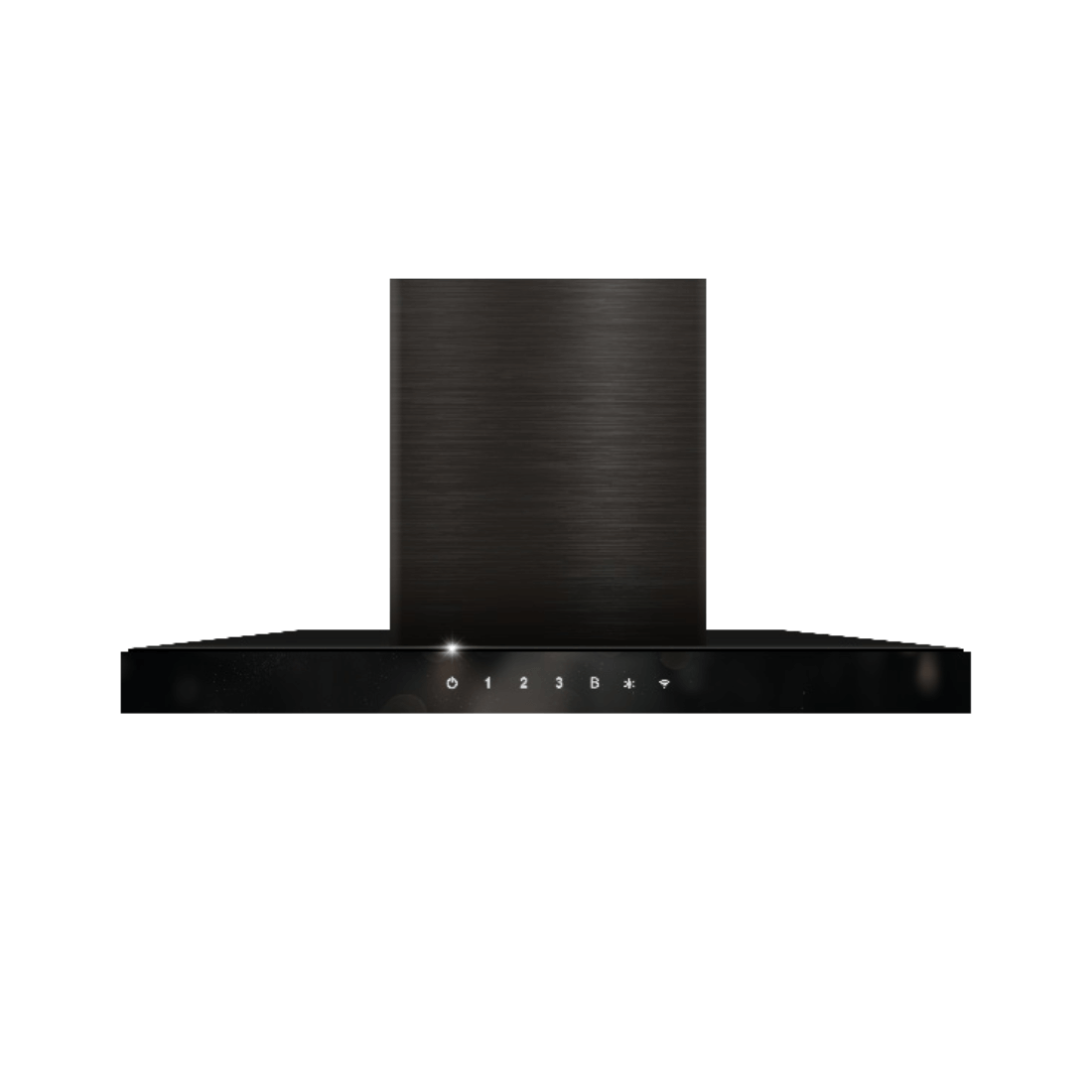 Coifa de Parede Cuisinart Arkton Advanced 90cm Inox Preto com acabamento inox escovado preto, formato inclinada slim e painel touch iluminado