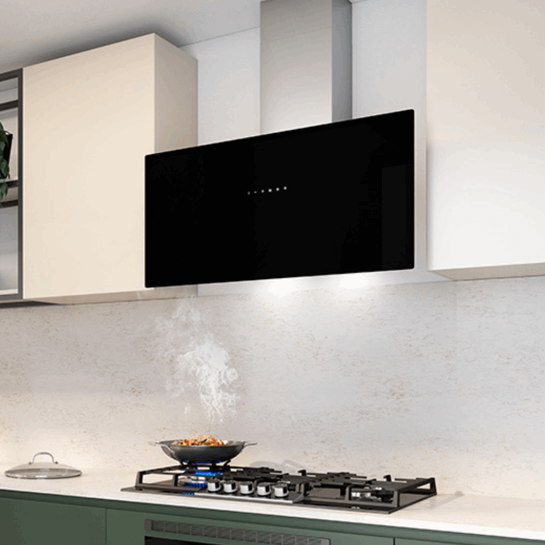 Coifa Debacco de Parede Inclinada Londres Vidro Preto 90cm - coifa de parede inclinada em vidro preto com painel touch e iluminação LED sobre cooktop