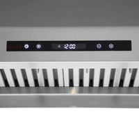 Coifa Evol Alpha para Churrasqueira Inox 125cm 2 Motores - painel touch preto com display digital e filtros inox em coifa de parede