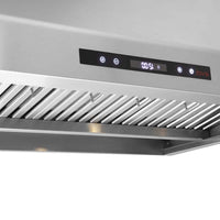 Coifa Evol Alpha para Churrasqueira Inox 90cm - coifa de parede em inox com acabamento escovado, filtros metálicos e painel touch iluminado