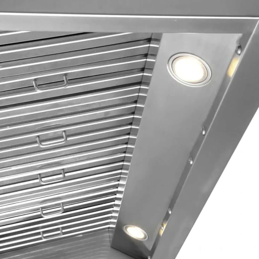 Coifa Evol Alpha para Churrasqueira Inox 90cm - coifa de parede em inox com filtros metálicos, iluminação embutida e design retangular elegante
