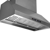 Coifa Evol Alpha para Churrasqueira Inox 125cm 2 Motores - coifa de parede em inox 125cm, acabamento inox, formato piramidal, painel touch e duto visível