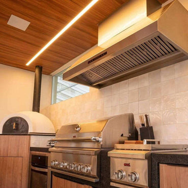 Coifa Evol Alpha para Churrasqueira Inox 125cm 2 Motores - coifa de parede em inox, formato retangular, iluminação, painel visível e duto superior