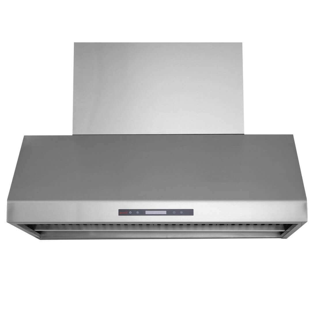 Coifa Evol Alpha para Churrasqueira Inox 125cm 2 Motores - coifa de parede inox retangular com painel touch e duto visível, acabamento escovado