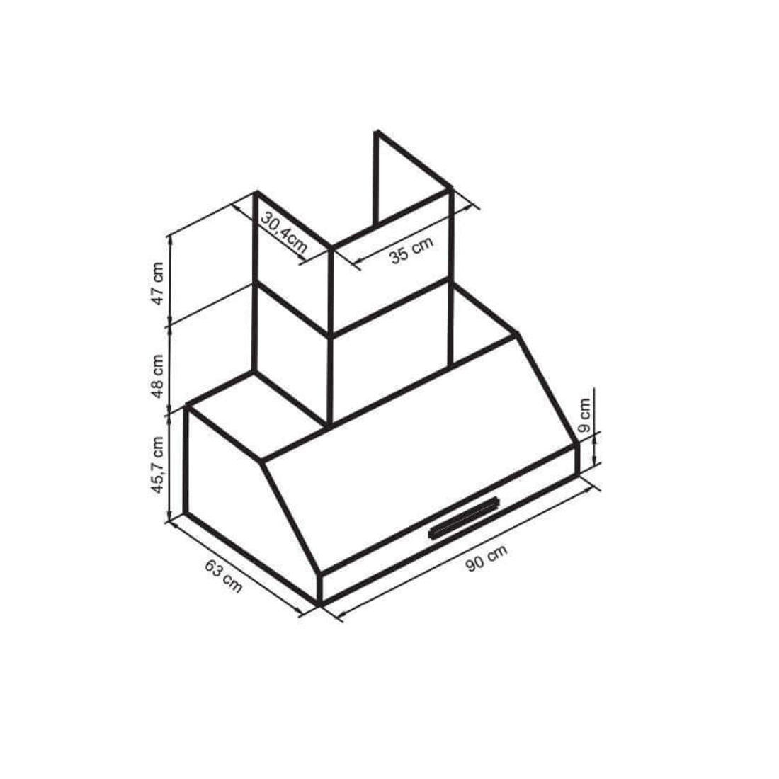 Coifa Evol Alpha para Churrasqueira Inox 90cm, coifa de parede em inox 90cm com duto, formato inclinado e acabamento liso